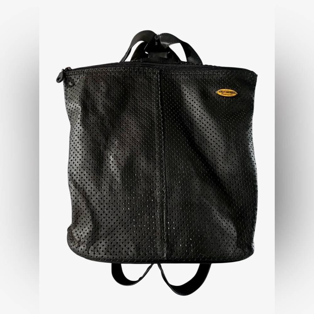 Harley Davidson Perforated Leather Backpack Black Unisex Biker Bag Moto Ret $190